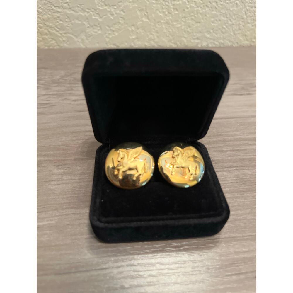 Hermès Pegasus Gold Plated Clip On Earrings With Original Box and Dust Bag - Picture 2 of 7